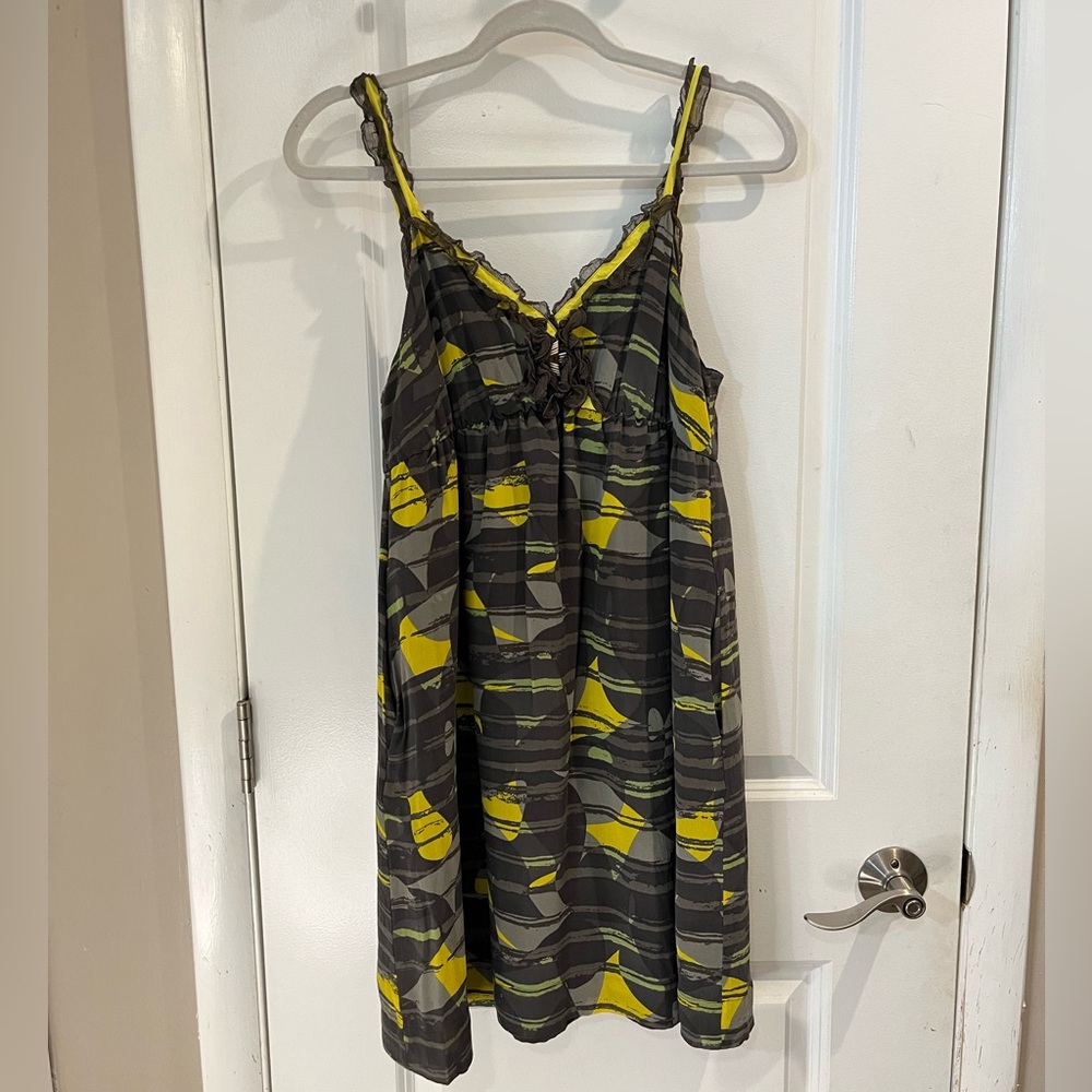 Anthropologie Hero & Leander Soaring Shapes Silk Mini Babydoll Dress Sz M